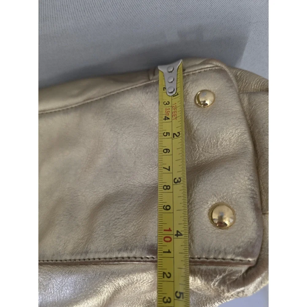 Michael Kors Beverly Metallic Gold Leather Shoulder Satchel Handbag Large